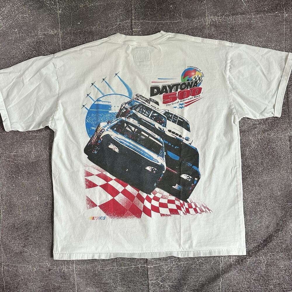 Men's Tilly's NASCAR 2000 Daytona 500 White All Over Print Racing T Shirt Sz XL